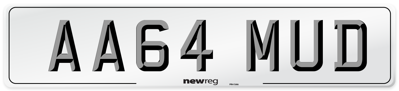 AA64 MUD Number Plate from New Reg
